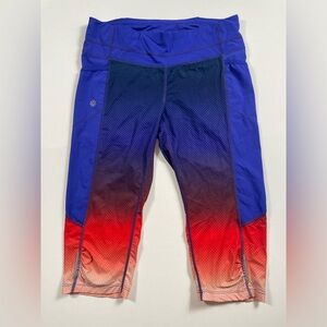Athleta Relay Capri Leggings Blue Red Ombre Fade | Size M